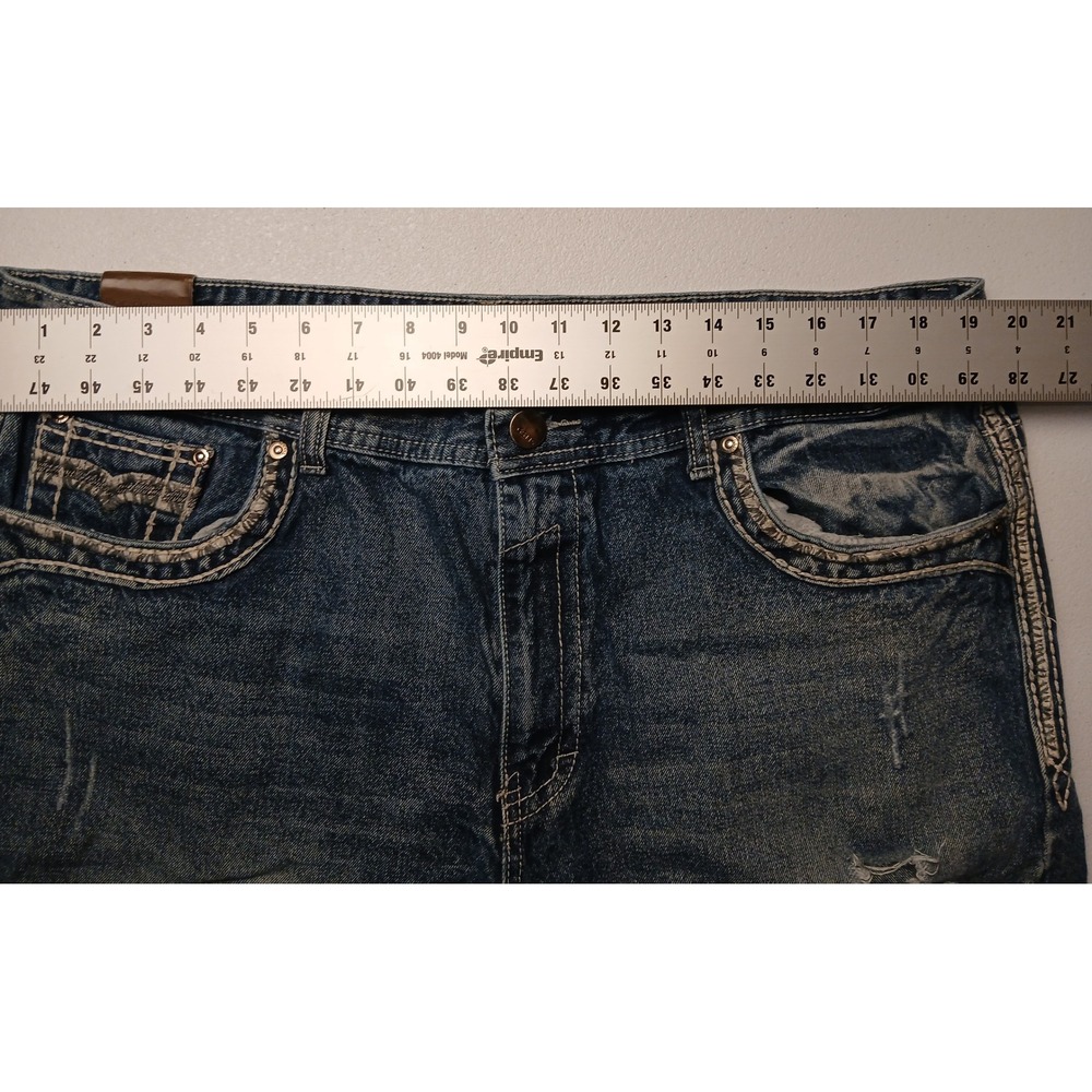Gramercy GS115 Mens Slim Fit Distressed Embroidered Denim Shorts Blue VTG Sz 38 - Picture 6 of 10